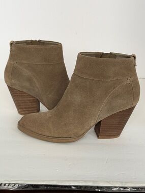 Steve Madden Faander Tan Suede Ankle Boots Block Heels Leather Western Sz 7.5 M